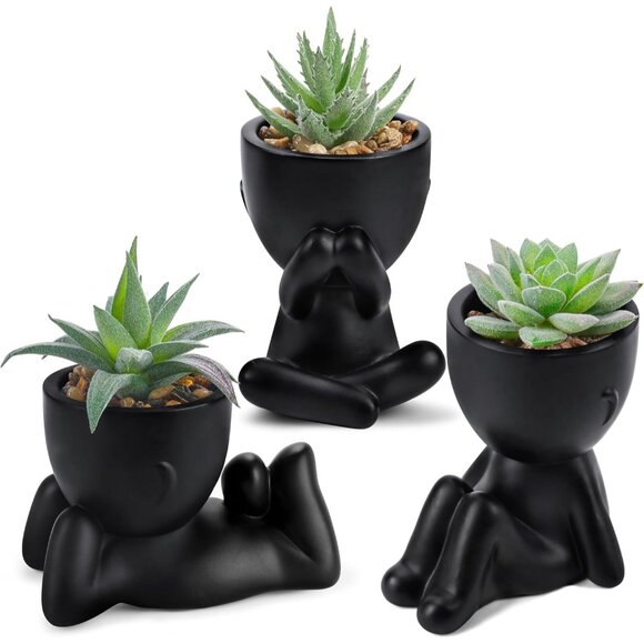Other - 3pcs Fake Succulents Plants Artificial Black Aesthetic Indoor Halloween Decor